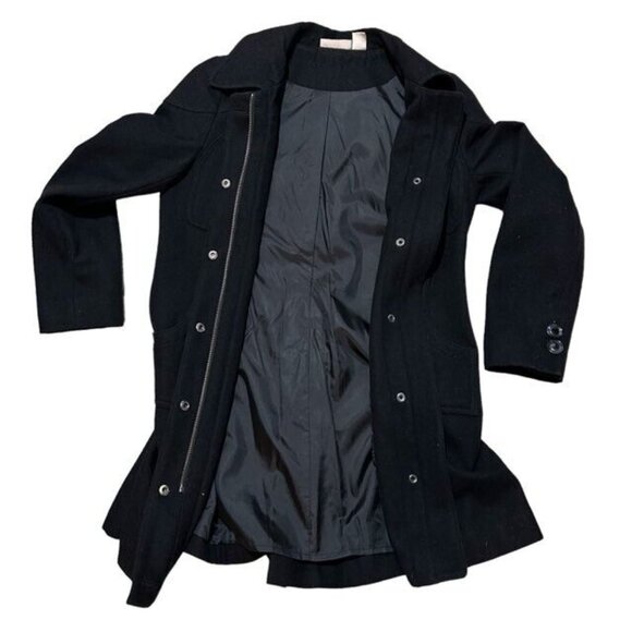 DKNY Jeans Pea Coat Women's Size Petite Small Black Long Sleeve Wool Blend - Picture 2 of 11